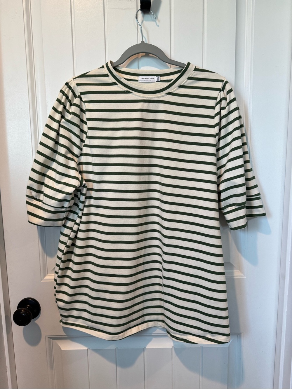 Striped Green & Cream Crewneck Top